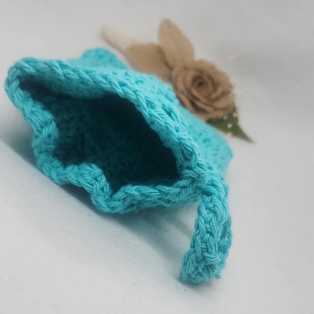 Handmade Turquoise Crochet Pouch Soap Sack Bag , Eco-Friendly 100% Cotton